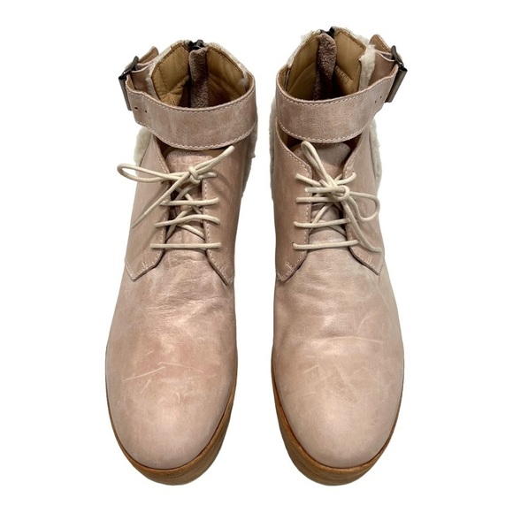 Creatures Of Comfort Pink Leather Platform Shearling Lace Up Ankle Booties 39.5 - Picture 4 of 14